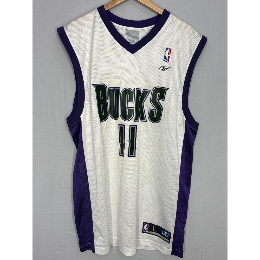 Milwaukee Bucks Reebok Jersey Mens White Blue V-Neck T.J. Ford #11 Large NWOT